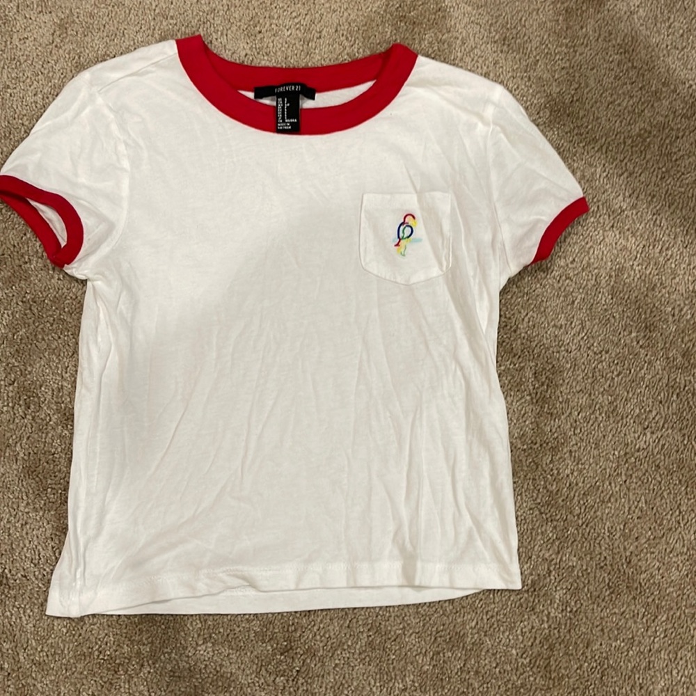 New Forever 21 White Tee with Red Trim!